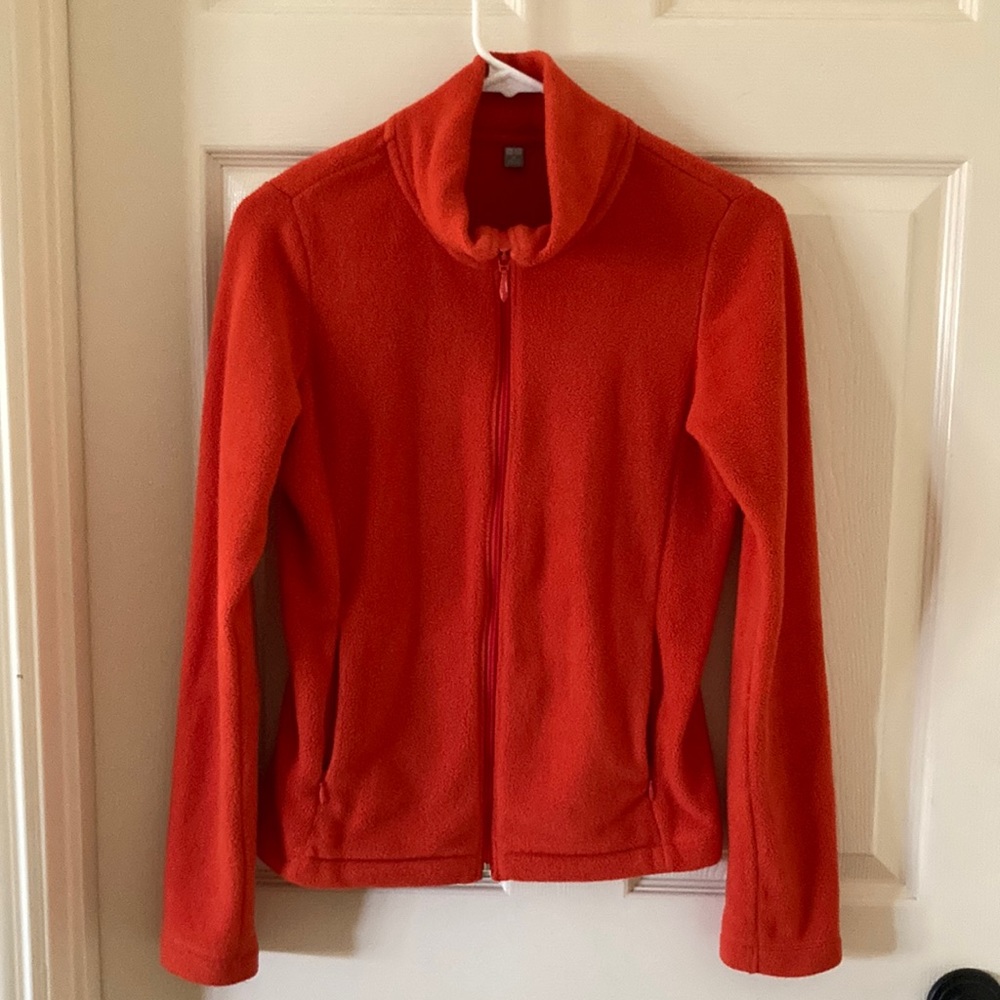 UNIQLO Full Zip Fleece Jacket Sweater Red Orange Size XS Cozy Soft Warm Light